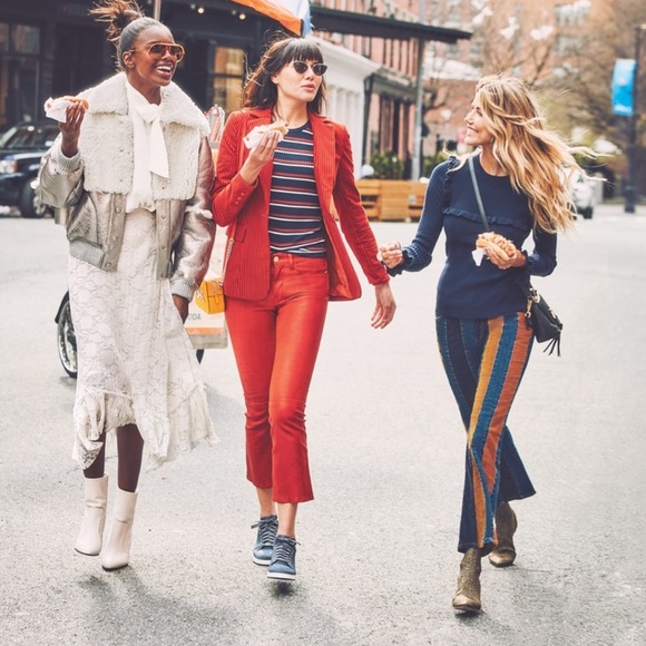 See by Chloe Mid Rise Flare Wide Leg Patchwork Velvet Striped Jeans 26 - Picture 2 of 9